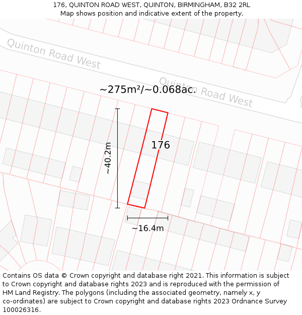176, QUINTON ROAD WEST, QUINTON, BIRMINGHAM, B32 2RL: Plot and title map