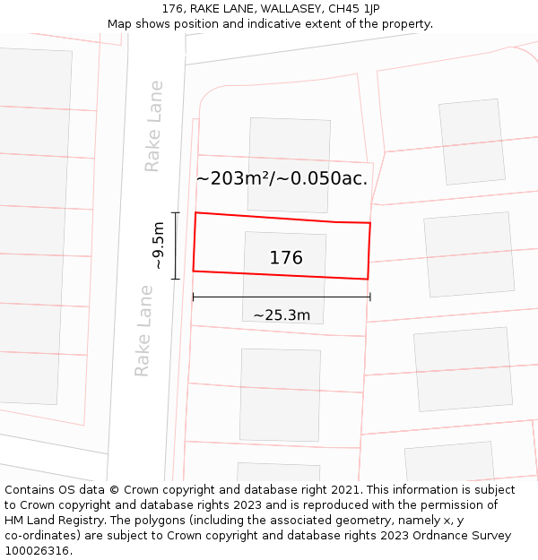 176, RAKE LANE, WALLASEY, CH45 1JP: Plot and title map