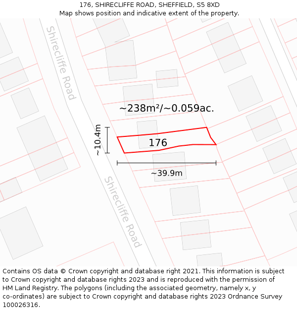 176, SHIRECLIFFE ROAD, SHEFFIELD, S5 8XD: Plot and title map