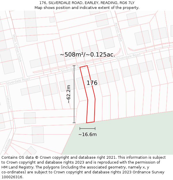 176, SILVERDALE ROAD, EARLEY, READING, RG6 7LY: Plot and title map