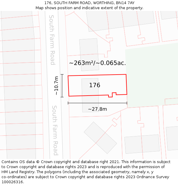 176, SOUTH FARM ROAD, WORTHING, BN14 7AY: Plot and title map