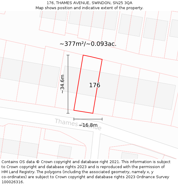 176, THAMES AVENUE, SWINDON, SN25 3QA: Plot and title map