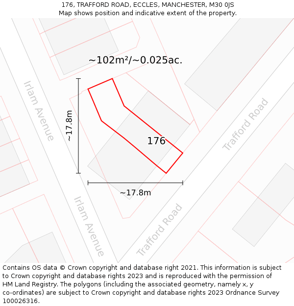 176, TRAFFORD ROAD, ECCLES, MANCHESTER, M30 0JS: Plot and title map