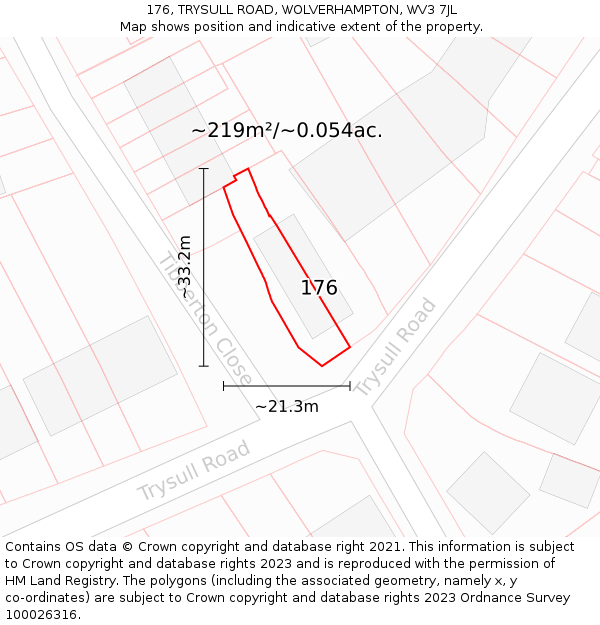 176, TRYSULL ROAD, WOLVERHAMPTON, WV3 7JL: Plot and title map