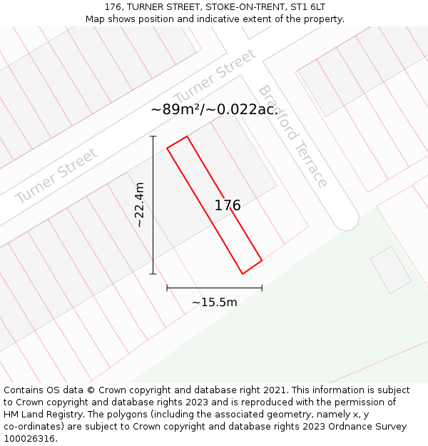 176, TURNER STREET, STOKE-ON-TRENT, ST1 6LT: Plot and title map