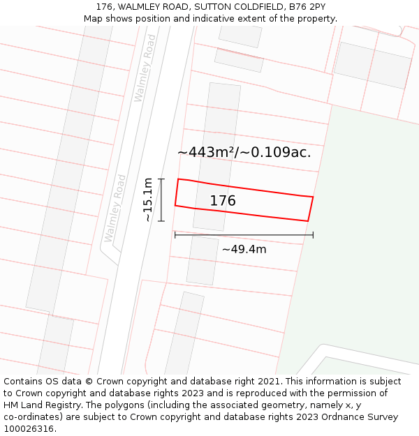 176, WALMLEY ROAD, SUTTON COLDFIELD, B76 2PY: Plot and title map