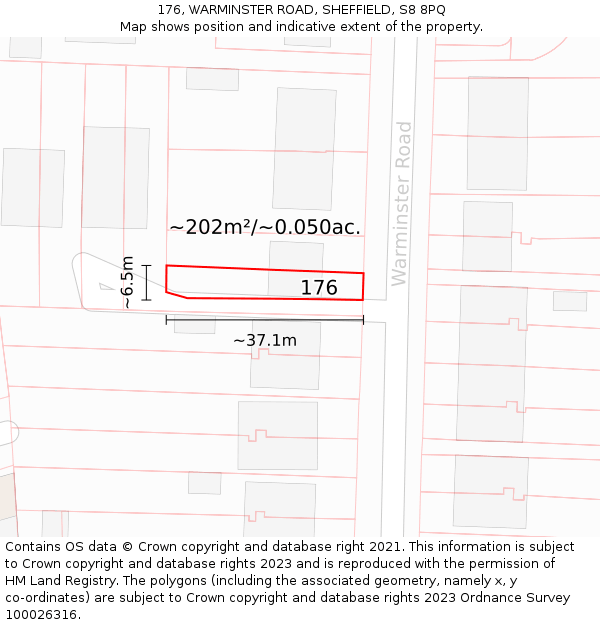 176, WARMINSTER ROAD, SHEFFIELD, S8 8PQ: Plot and title map