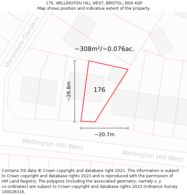 176, WELLINGTON HILL WEST, BRISTOL, BS9 4QP: Plot and title map