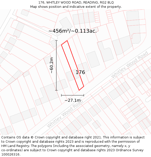 176, WHITLEY WOOD ROAD, READING, RG2 8LQ: Plot and title map