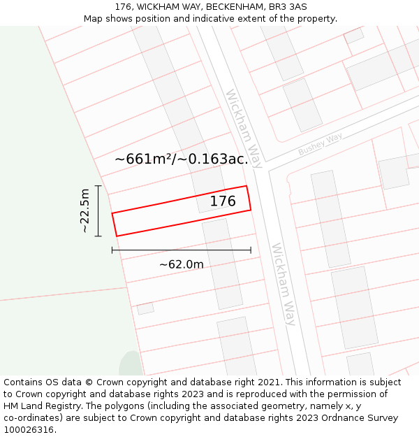 176, WICKHAM WAY, BECKENHAM, BR3 3AS: Plot and title map
