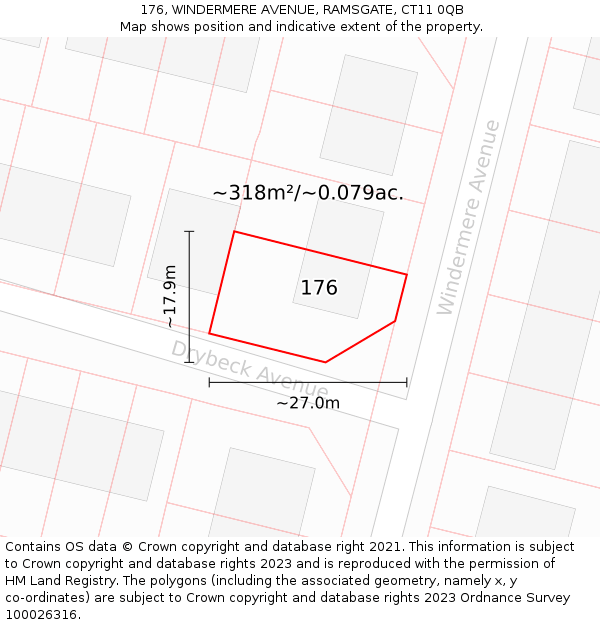 176, WINDERMERE AVENUE, RAMSGATE, CT11 0QB: Plot and title map