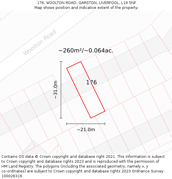 176, WOOLTON ROAD, GARSTON, LIVERPOOL, L19 5NF: Plot and title map