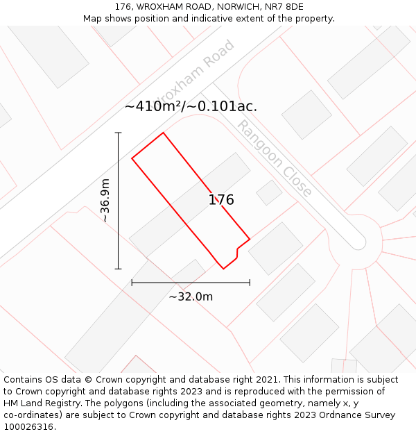 176, WROXHAM ROAD, NORWICH, NR7 8DE: Plot and title map