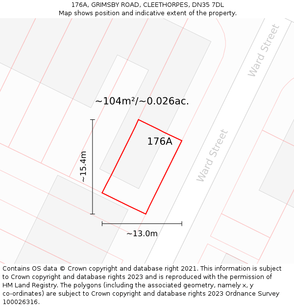 176A, GRIMSBY ROAD, CLEETHORPES, DN35 7DL: Plot and title map