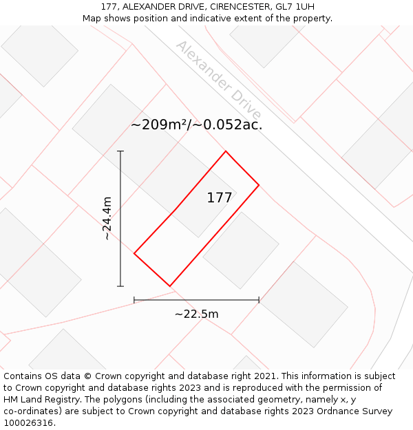 177, ALEXANDER DRIVE, CIRENCESTER, GL7 1UH: Plot and title map