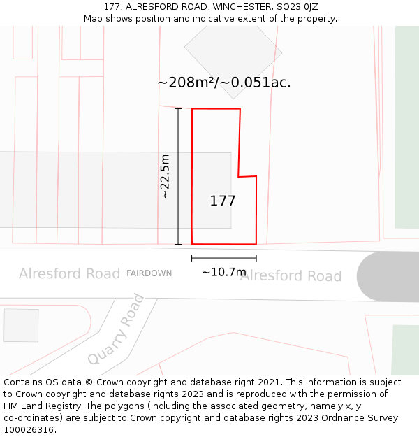 177, ALRESFORD ROAD, WINCHESTER, SO23 0JZ: Plot and title map