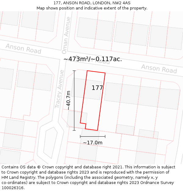 177, ANSON ROAD, LONDON, NW2 4AS: Plot and title map
