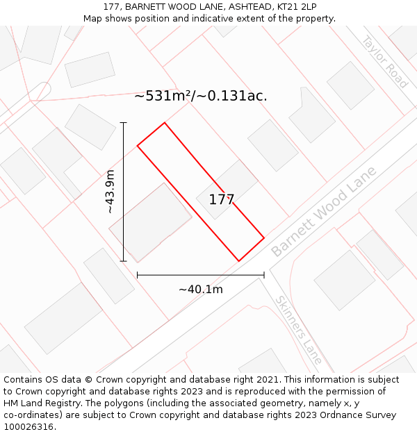 177, BARNETT WOOD LANE, ASHTEAD, KT21 2LP: Plot and title map