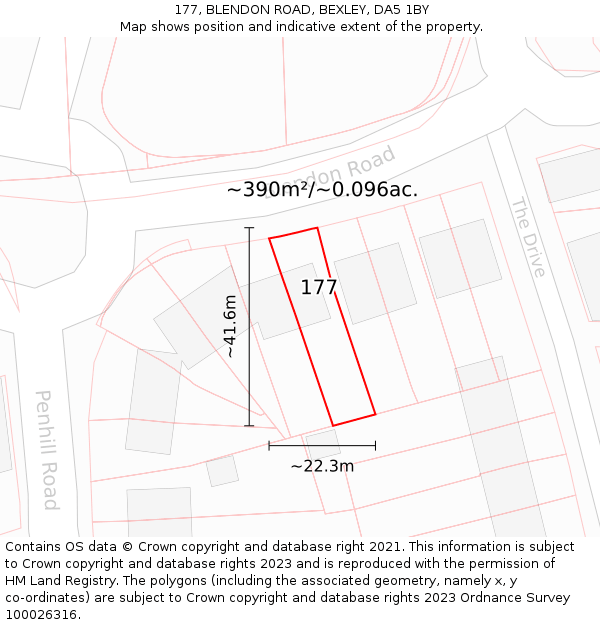 177, BLENDON ROAD, BEXLEY, DA5 1BY: Plot and title map