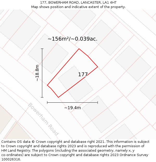 177, BOWERHAM ROAD, LANCASTER, LA1 4HT: Plot and title map