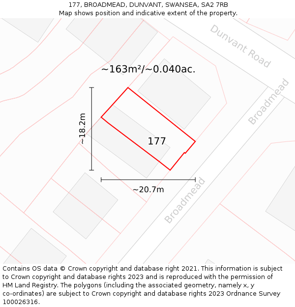 177, BROADMEAD, DUNVANT, SWANSEA, SA2 7RB: Plot and title map