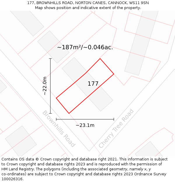 177, BROWNHILLS ROAD, NORTON CANES, CANNOCK, WS11 9SN: Plot and title map