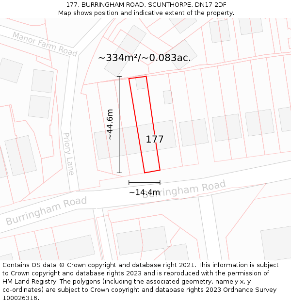 177, BURRINGHAM ROAD, SCUNTHORPE, DN17 2DF: Plot and title map
