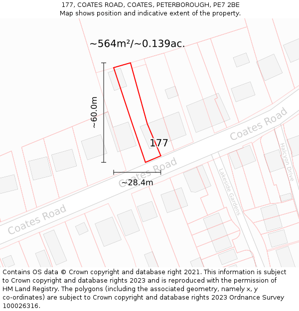 177, COATES ROAD, COATES, PETERBOROUGH, PE7 2BE: Plot and title map