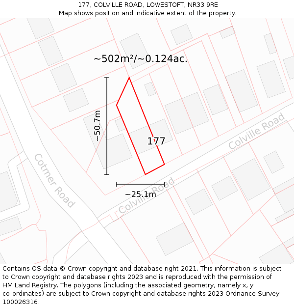 177, COLVILLE ROAD, LOWESTOFT, NR33 9RE: Plot and title map