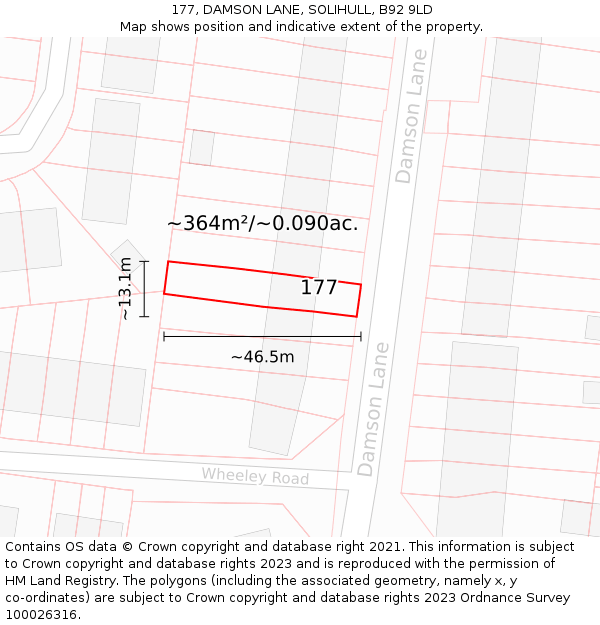 177, DAMSON LANE, SOLIHULL, B92 9LD: Plot and title map