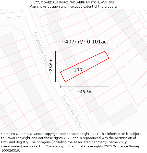 177, DOVEDALE ROAD, WOLVERHAMPTON, WV4 6RE: Plot and title map
