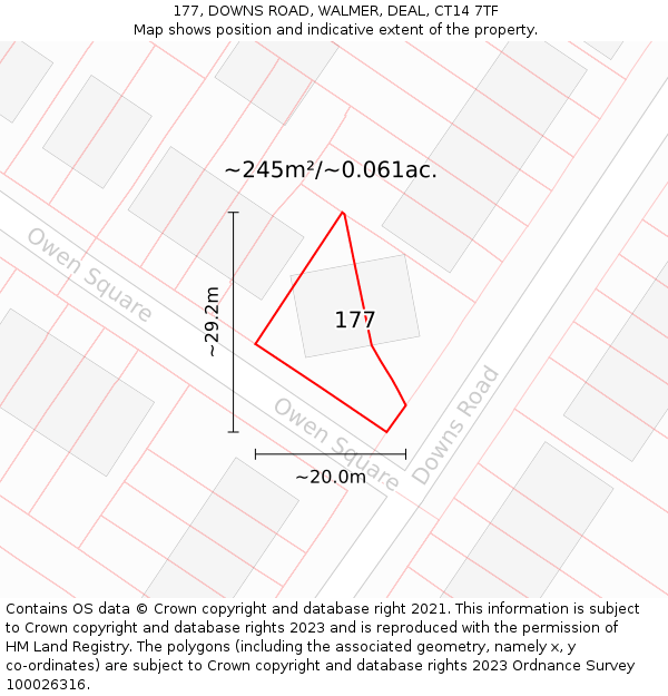 177, DOWNS ROAD, WALMER, DEAL, CT14 7TF: Plot and title map
