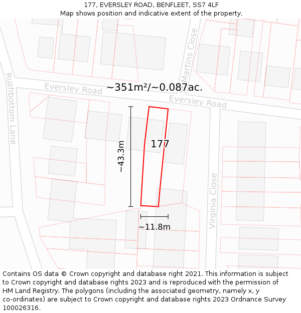 177, EVERSLEY ROAD, BENFLEET, SS7 4LF: Plot and title map