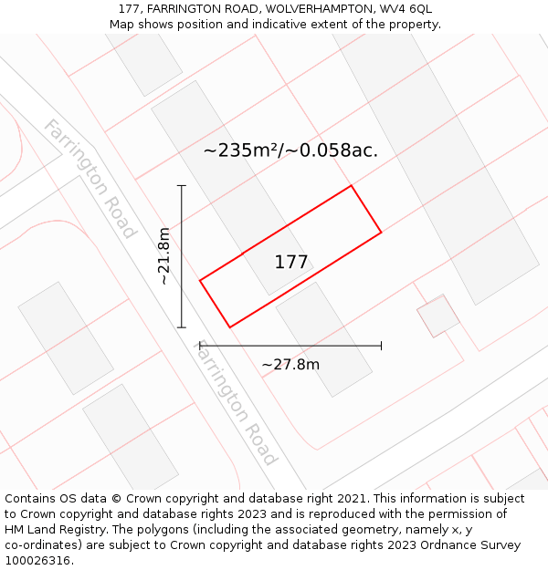 177, FARRINGTON ROAD, WOLVERHAMPTON, WV4 6QL: Plot and title map