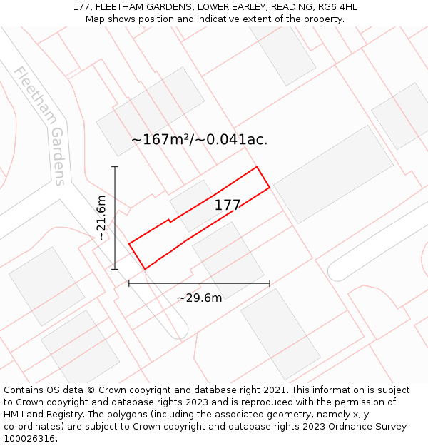 177, FLEETHAM GARDENS, LOWER EARLEY, READING, RG6 4HL: Plot and title map
