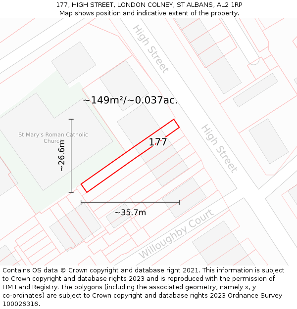 177, HIGH STREET, LONDON COLNEY, ST ALBANS, AL2 1RP: Plot and title map