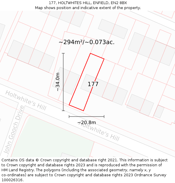 177, HOLTWHITES HILL, ENFIELD, EN2 8BX: Plot and title map