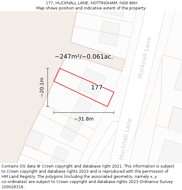 177, HUCKNALL LANE, NOTTINGHAM, NG6 8AH: Plot and title map
