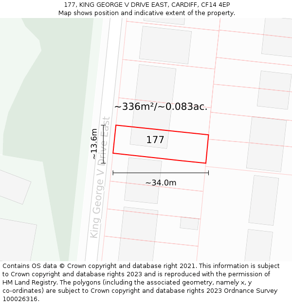 177, KING GEORGE V DRIVE EAST, CARDIFF, CF14 4EP: Plot and title map