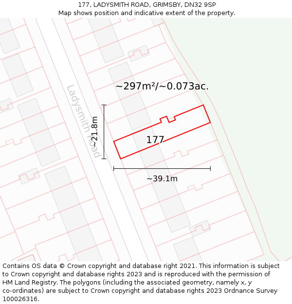 177, LADYSMITH ROAD, GRIMSBY, DN32 9SP: Plot and title map
