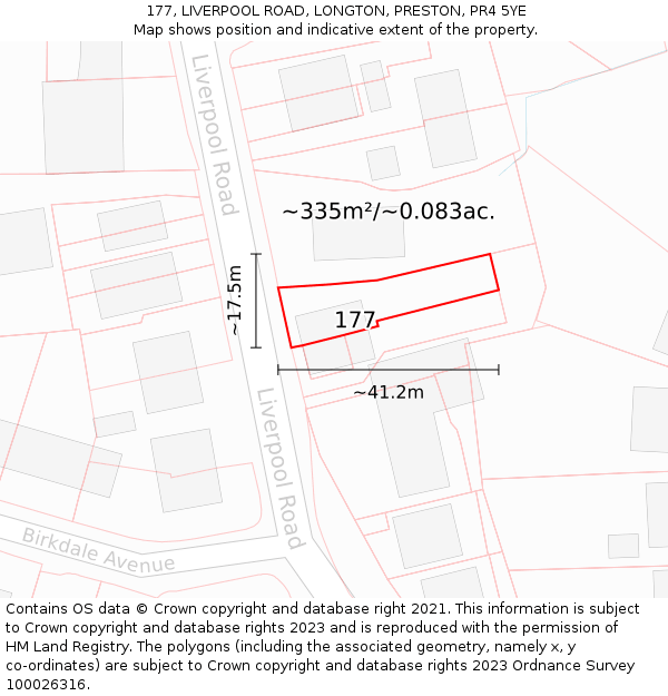 177, LIVERPOOL ROAD, LONGTON, PRESTON, PR4 5YE: Plot and title map