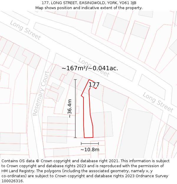 177, LONG STREET, EASINGWOLD, YORK, YO61 3JB: Plot and title map