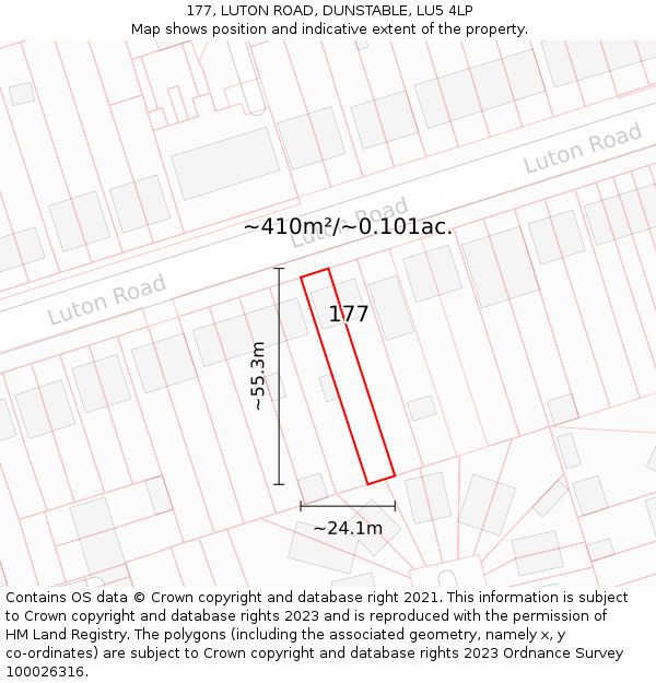 177, LUTON ROAD, DUNSTABLE, LU5 4LP: Plot and title map
