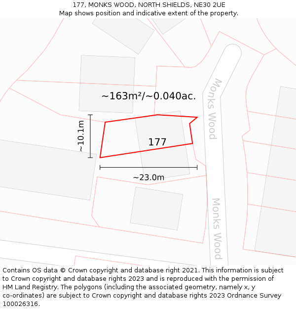 177, MONKS WOOD, NORTH SHIELDS, NE30 2UE: Plot and title map