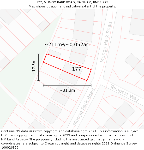 177, MUNGO PARK ROAD, RAINHAM, RM13 7PS: Plot and title map