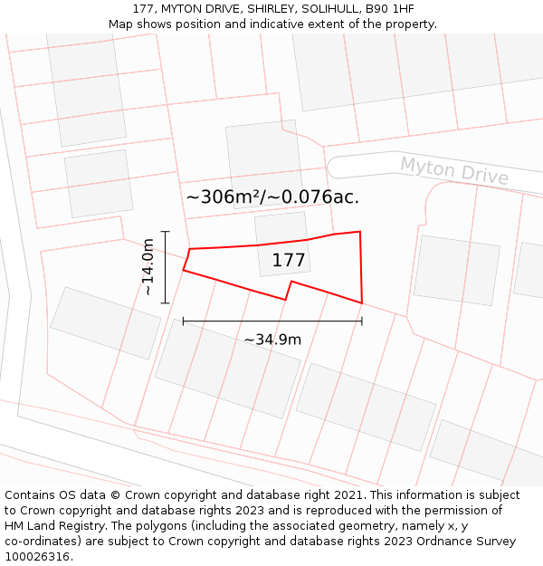 177, MYTON DRIVE, SHIRLEY, SOLIHULL, B90 1HF: Plot and title map