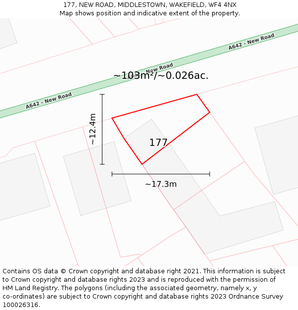 177, NEW ROAD, MIDDLESTOWN, WAKEFIELD, WF4 4NX: Plot and title map