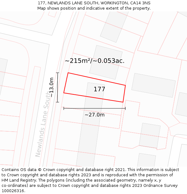 177, NEWLANDS LANE SOUTH, WORKINGTON, CA14 3NS: Plot and title map