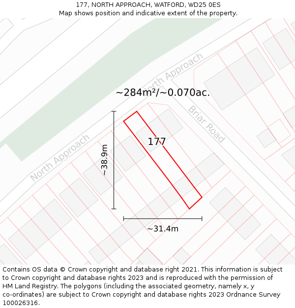 177, NORTH APPROACH, WATFORD, WD25 0ES: Plot and title map