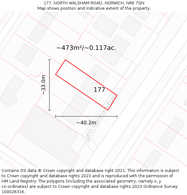 177, NORTH WALSHAM ROAD, NORWICH, NR6 7QN: Plot and title map